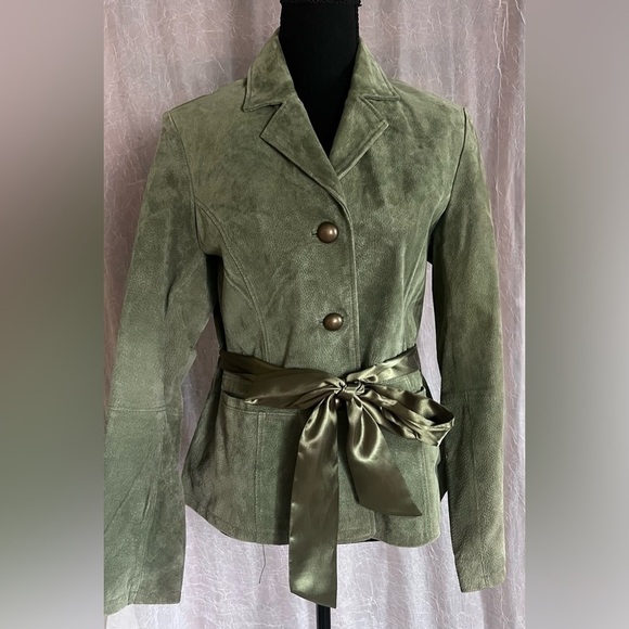 Ruff Hewn Jackets & Blazers - Green genuine leather jacket with tie waist​​